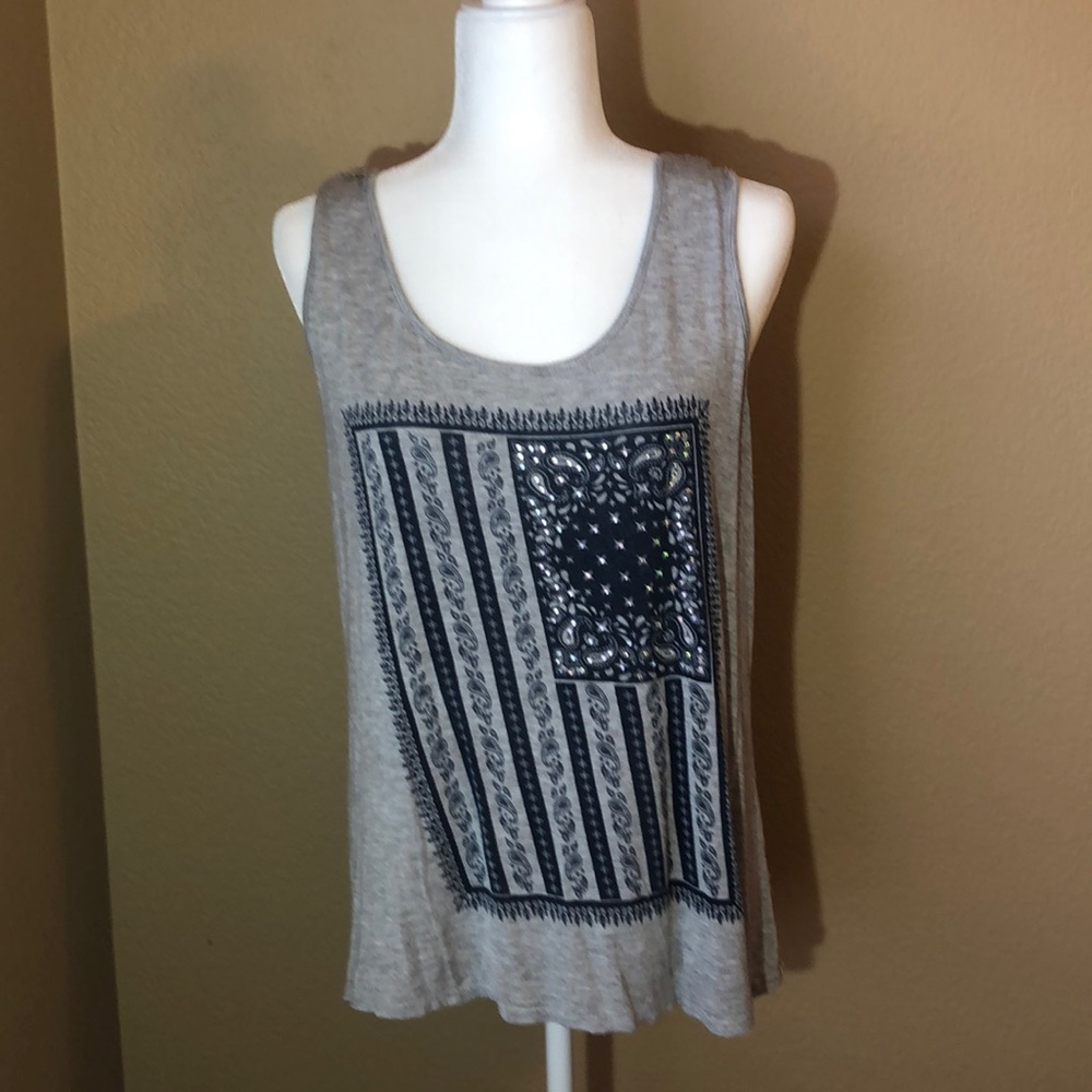 Flowy grey bling flag racerback tank top. Size XL